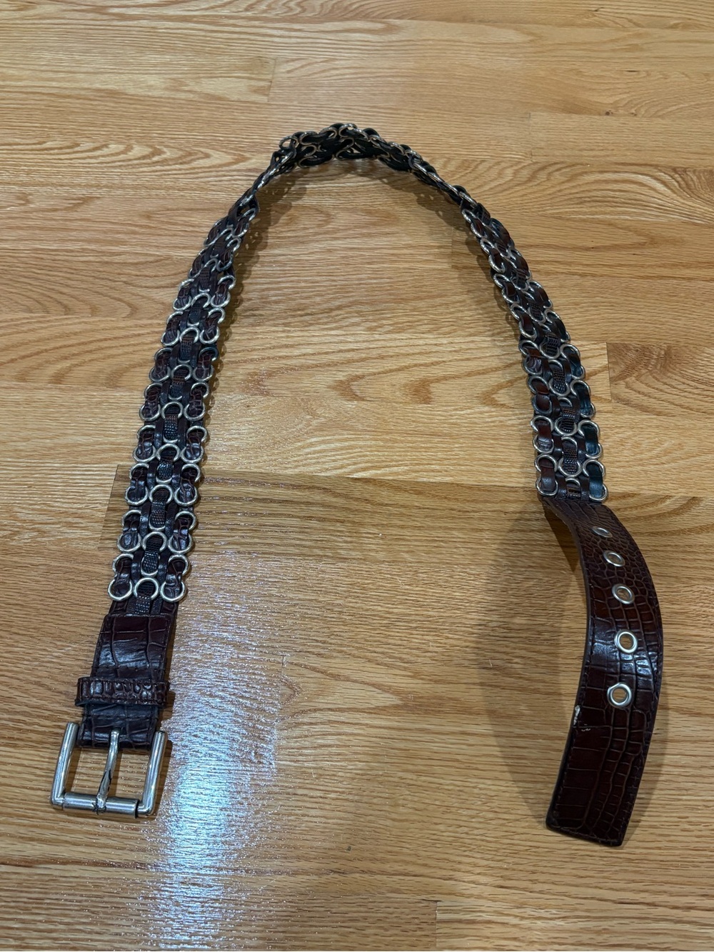 Vintage Women's Brown Braided Chain and Leather Belt